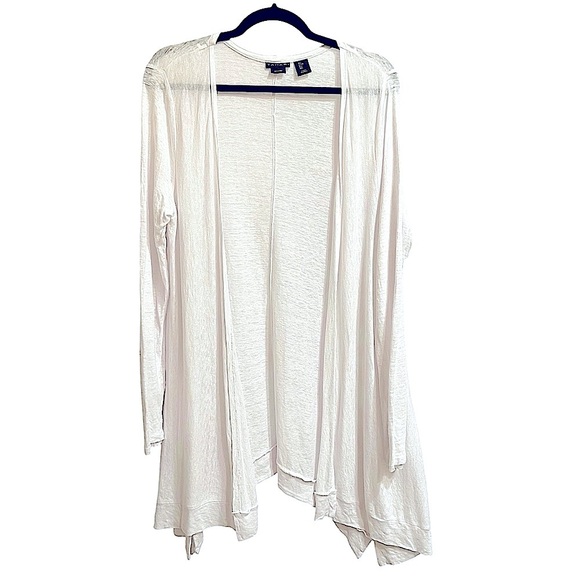 Tahari White Linen Jersey Longline Open Front Lightweight Cardigan Sweater Large - Picture 3 of 9